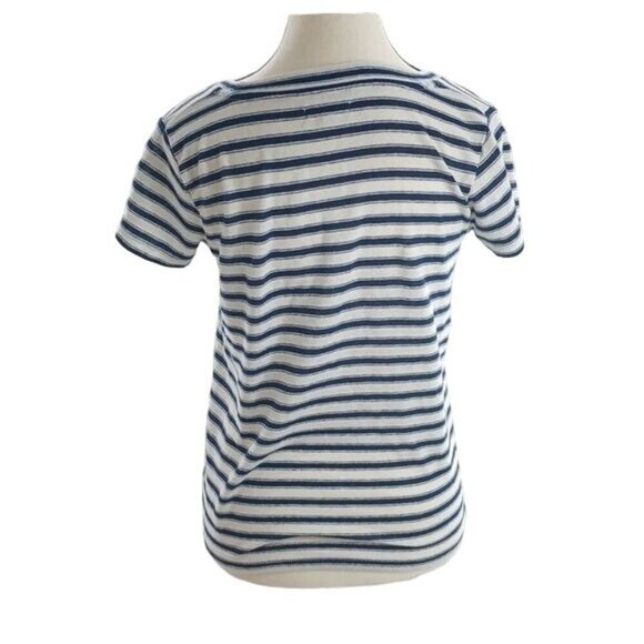 Madewell T Shirt Womens S Blue White Striped Scoop Neck Linen Casual Tee - Picture 5 of 7